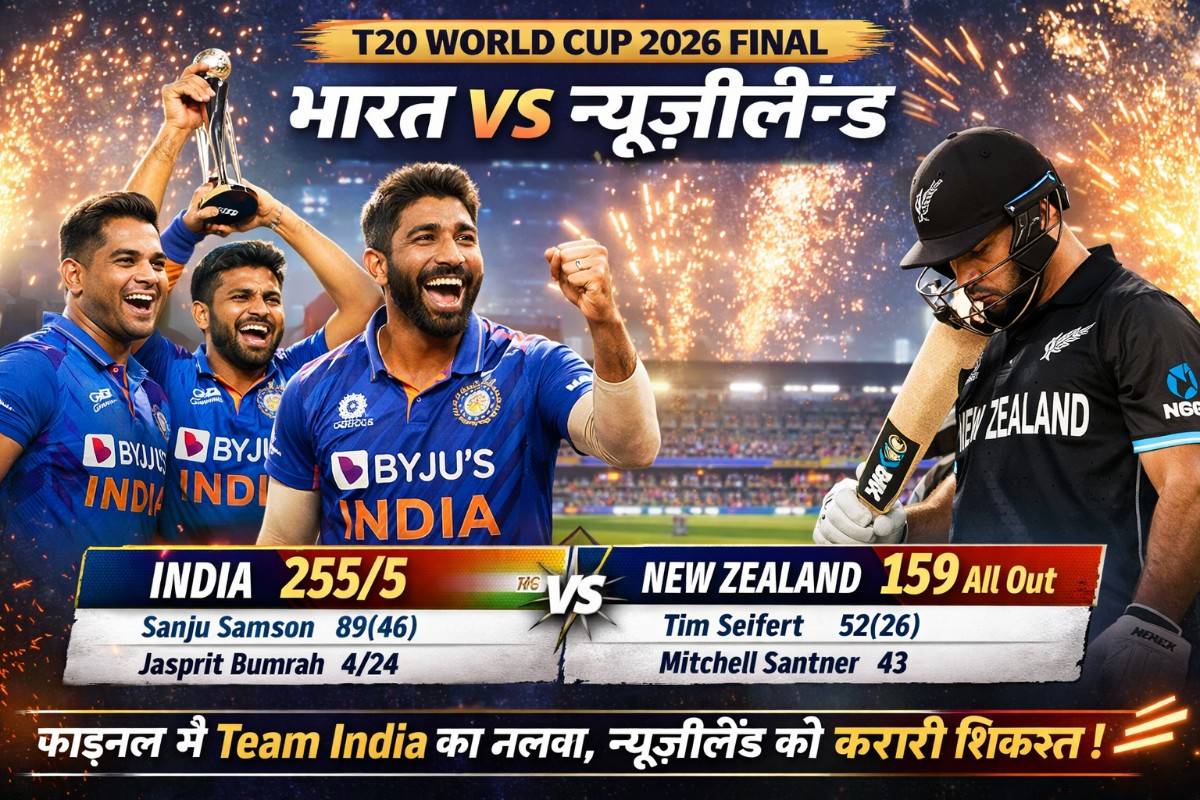 T20 World Cup 2026 Final: भारत vs न्यूज़ीलैंड – फाइनल मुकाबले में भारत का दबदबा, 96 रन से जीतकर बना चैंपियन