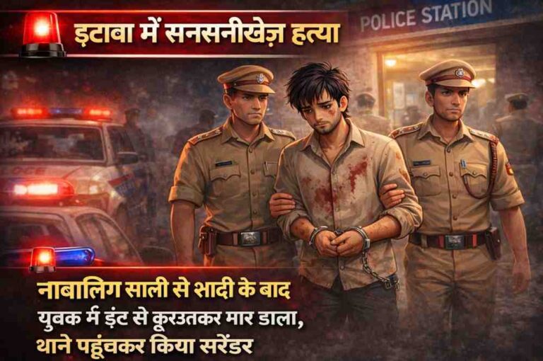 इटावा में सनसनीखेज हत्या: नाबालिग साली से शादी के बाद युवक ने ईंट से कुचलकर मार डाला, खुद थाने पहुंचकर किया सरेंडर