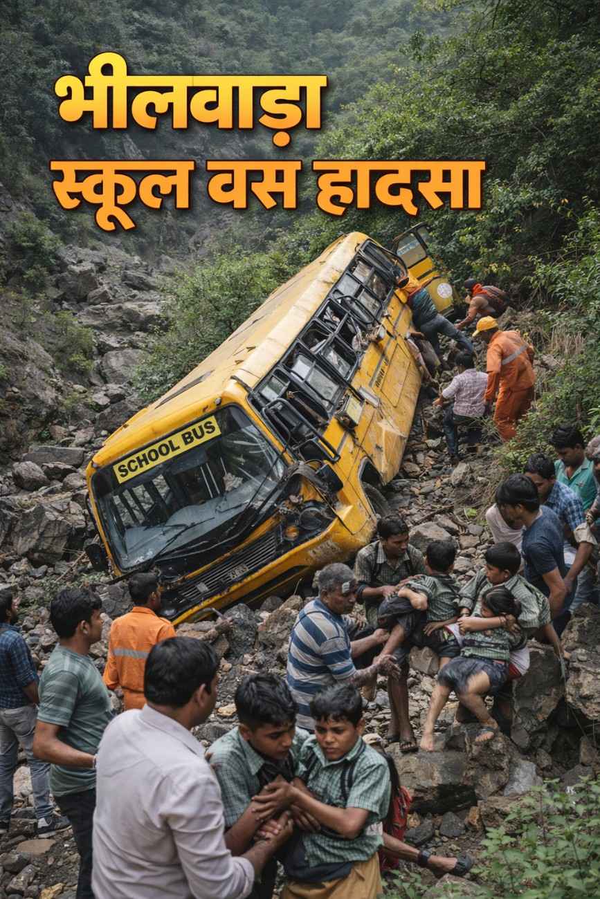 भीलवाड़ा स्कूल बस हादसा: खाई में उतरी बस, कई बच्चे घायल – जांच शुरू