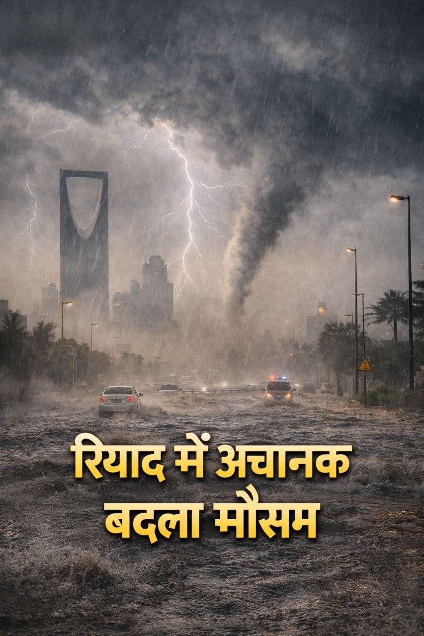 रियाद में अचानक बदला मौसम, भारी बारिश और तूफान ने सबको चौंकाया