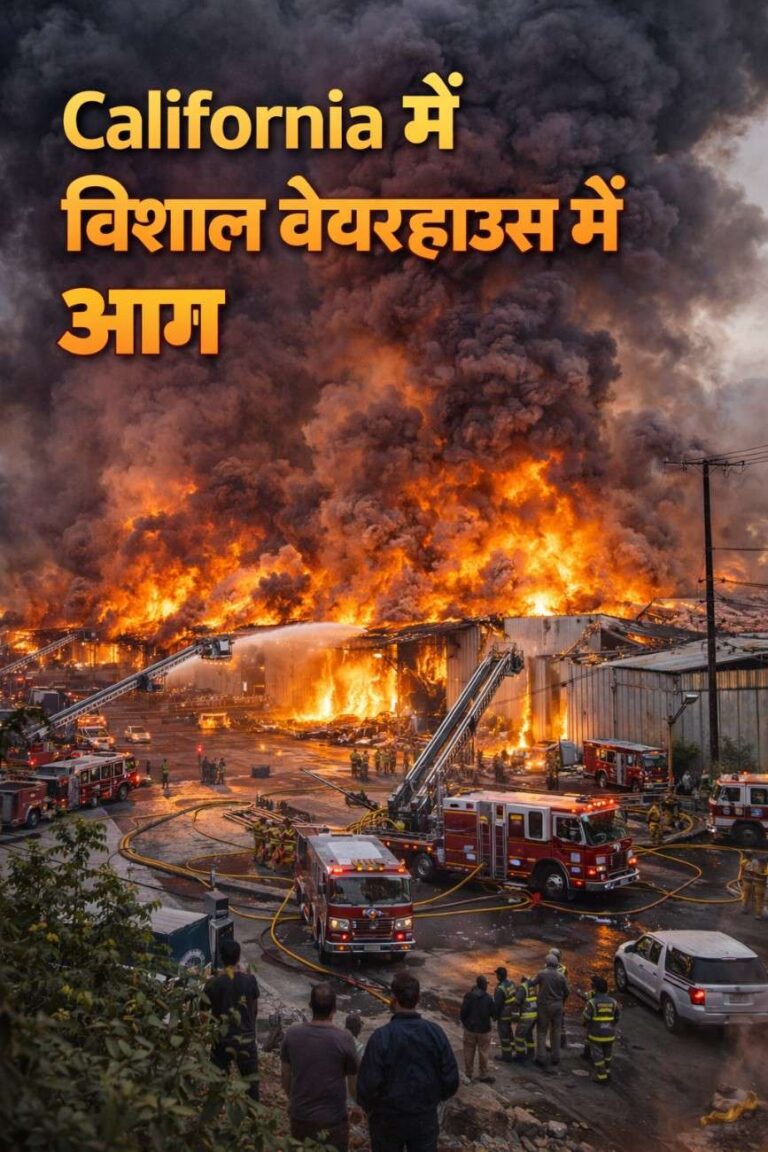 Ontario (California) में विशाल वेयरहाउस में आग: 1.2 मिलियन स्क्वायर फुट क्षेत्र प्रभावित, जांच जारी