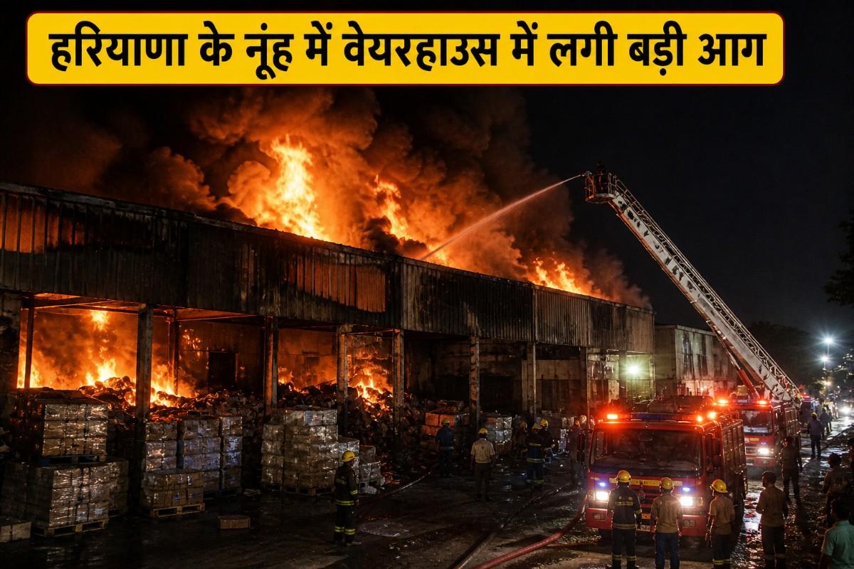 हरियाणा के नूंह में वेयरहाउस में लगी बड़ी आग, कई दमकल गाड़ियां मौके पर पहुंचीं