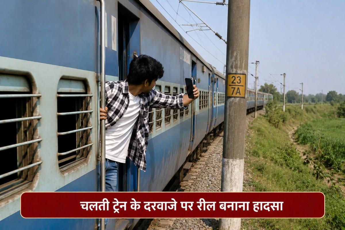 चलती ट्रेन के दरवाजे पर रील बनाना पड़ा भारी, खंभे से टकराकर हुआ हादसा